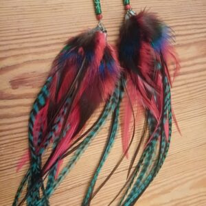 kolczyki z piór Szmaragd z maliną