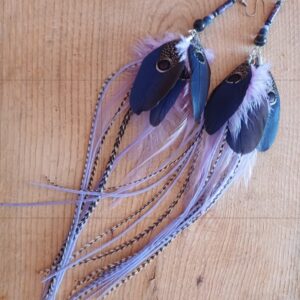 kolczyki z piór Lawendowe