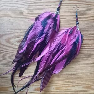 kolczyki z piór Fuksja z granatem